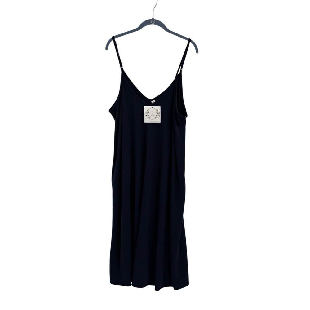 Zenana Premium Midi Sundress 1X Navy Blue V Neck Pockets Adjustable Straps